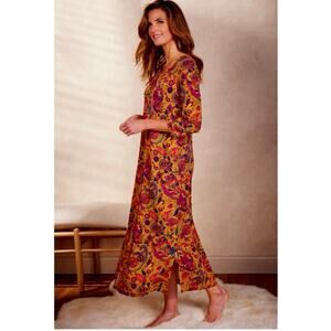 Soft Surroundings Jasmina Bamboo Floral Paisley Henley Maxi Lounge Sleep Dress L